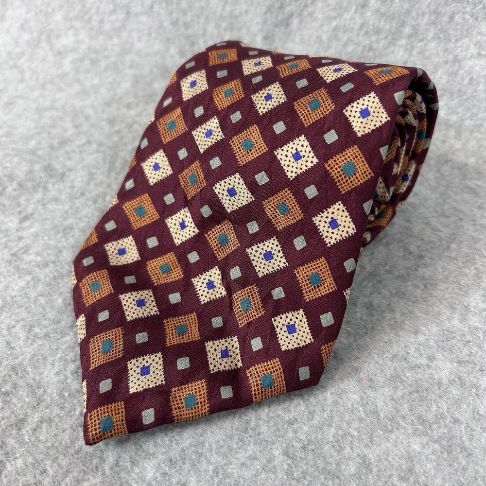 Chaps Men's Silk Tie‎ 57" X 3.75" Burgundy w/ multi-color Geometric